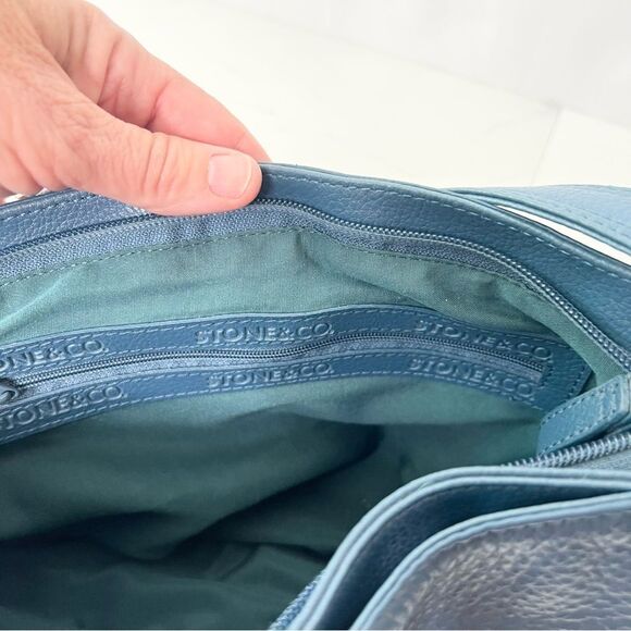 Stone & Co Pebbled Leather Teal Blue Hobo Shoulder Bag - Picture 11 of 15